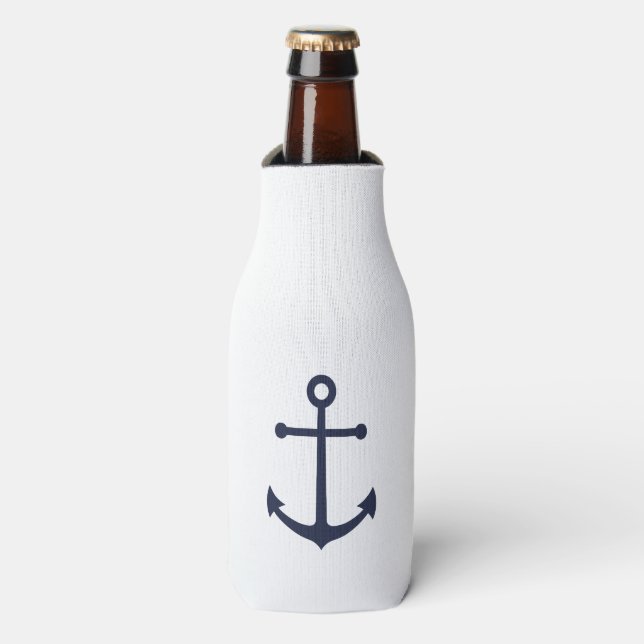 Nautical Navy Blue Anchor Bottle Cooler (Bottle Front)