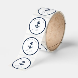 Nautical Navy Blue Anchor Boy Baby Shower Classic Round Sticker