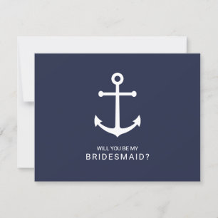 Nautical Navy Blue Anchor Bridesmaid Proposal Invitation