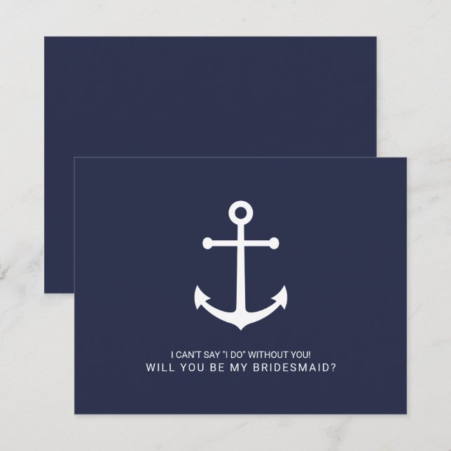 Nautical Navy Blue Anchor Bridesmaid Proposal Invitation (Front/Back)