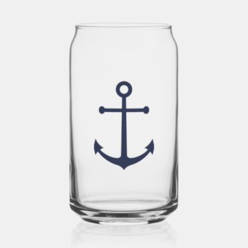Nautical Navy Blue Anchor Can Glass by manadesignco at Zazzle