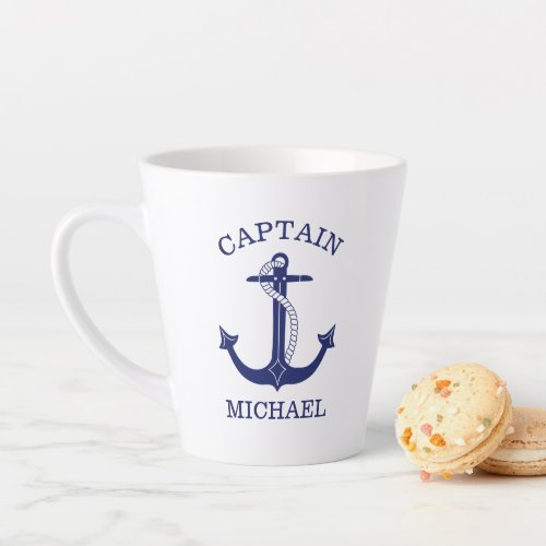 Nautical Navy Blue Anchor Captain Add Name Latte Mug