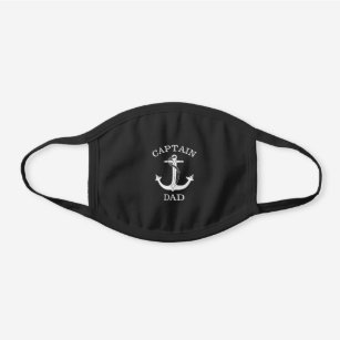 Nautical Navy Blue Anchor Captain Dad Monogram Black Cotton Face Mask