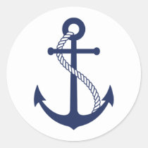 Nautical Navy Blue Anchor Classic Round Sticker