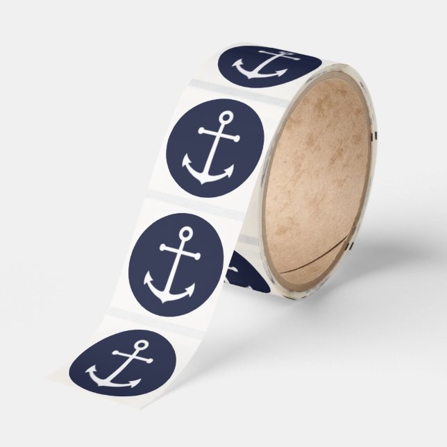 Nautical Navy Blue Anchor Classic Round Sticker (Roll)