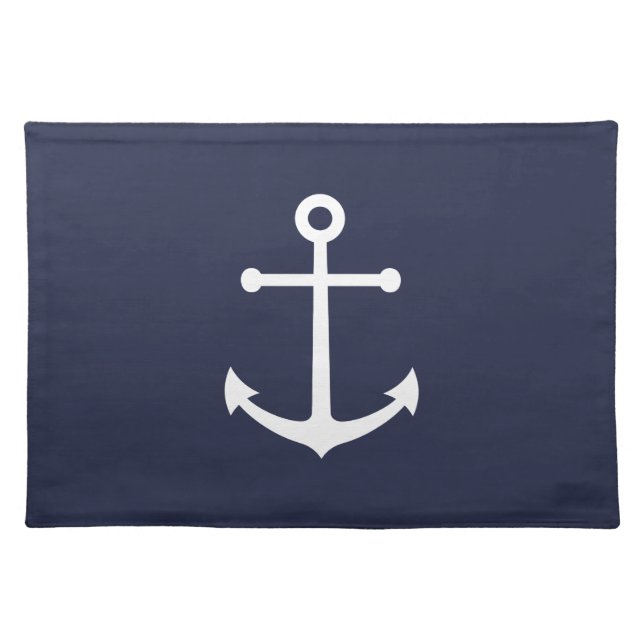 Nautical Navy Blue Anchor Cloth Placemat (Front)