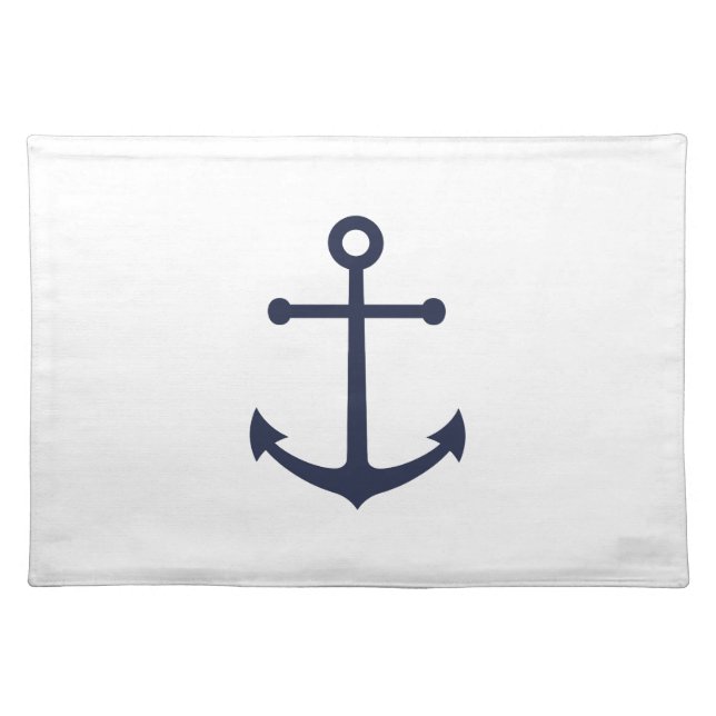Nautical Navy Blue Anchor Cloth Placemat (Front)