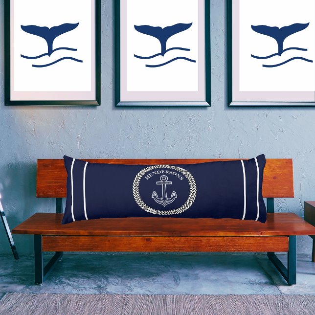Nautical Navy Blue Anchor Coastal Monogram  Beach Body Pillow (Creator Uploaded)