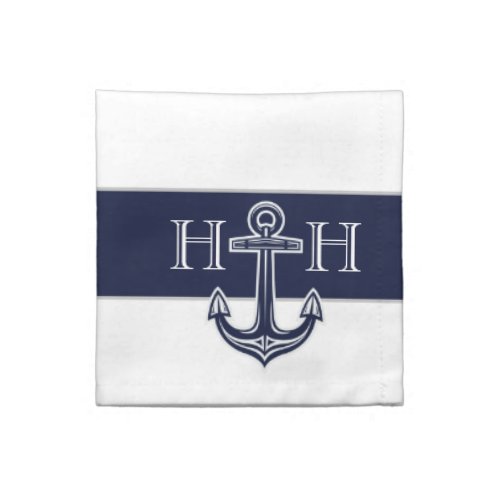 Nautical Navy Blue Anchor Coastal Monogram   Cloth Napkin