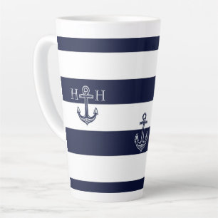 Nautical Navy Blue Anchor Coastal Monogram Coffee Latte Mug