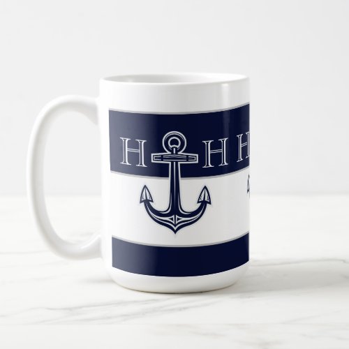 Nautical Navy Blue Anchor Coastal Monogram Coffee Mug