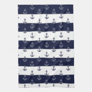 Nautical Navy Blue Anchor Coastal Monogram Kitche Kitchen Towel