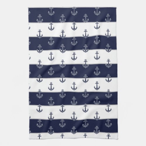 Nautical Navy Blue Anchor Coastal Monogram  Kitche Kitchen Towel