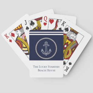 Nautical Navy Blue Anchor Coastal Monogram Name Poker Cards