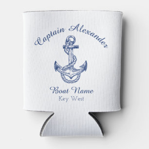 Nautical Navy Blue Anchor Coastal Monogrammed Can Cooler