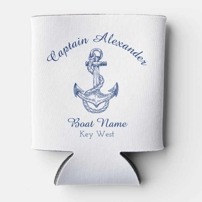 Nautical Navy Blue Anchor Coastal Monogrammed   Can Cooler (Front)