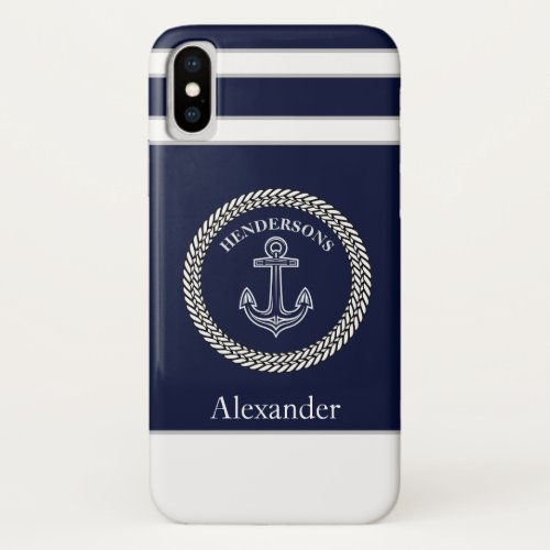 Nautical Navy Blue Anchor Coastal Monogrammed  iPhone XS Case