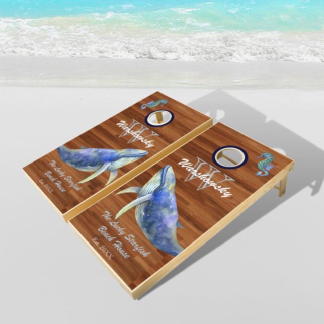 Nautical Navy Blue Anchor Coastal Monogrammed  Cor Cornhole Set (Creator Uploaded)