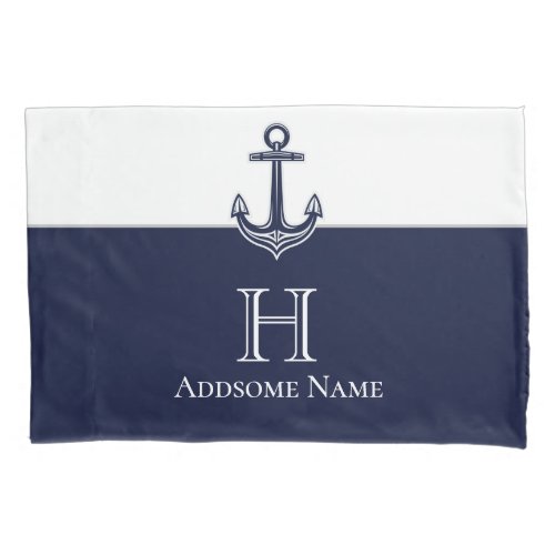 Nautical Navy Blue Anchor Coastal Monogrammed Pillow Case