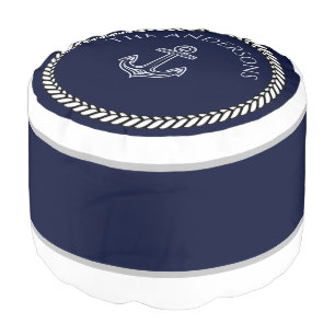 Nautical Navy Blue Anchor Coastal Monogrammed Pouf