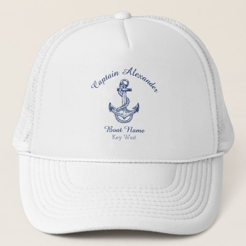 Nautical Navy Blue Anchor Coastal Monogrammed   Tr Trucker Hat