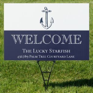Nautical Navy Blue Anchor Coastal Rental Welcome Sign