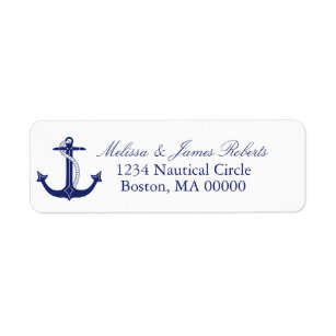 Nautical Navy Blue Anchor Coastal Return Address Label