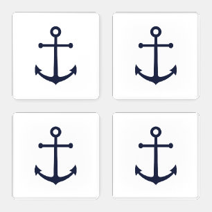 Nautical Navy Blue Anchor Coaster Set