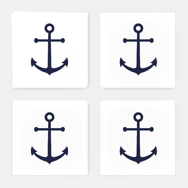 Nautical Navy Blue Anchor Coaster Set (Set)