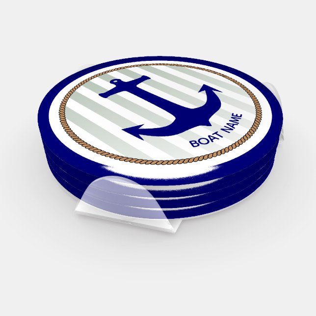 Nautical Navy Blue Anchor Coaster Set (Set)