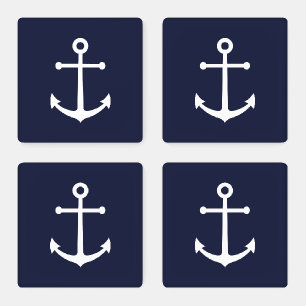 Nautical Navy Blue Anchor Coaster Set
