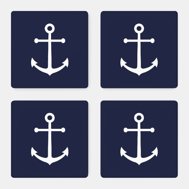Nautical Navy Blue Anchor Coaster Set (Set)