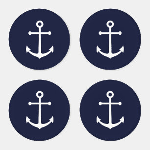 Nautical Navy Blue Anchor Coaster Set