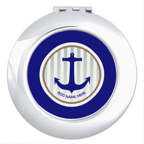 Nautical Navy Blue Anchor Compact Mirror