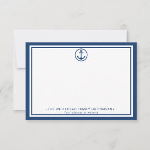 Nautical Navy Blue Anchor Custom Family Business Note Card