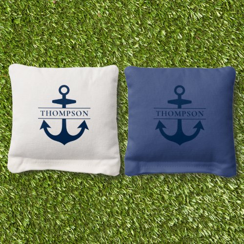 Nautical Navy Blue Anchor Custom Monogram Name Cornhole Bags