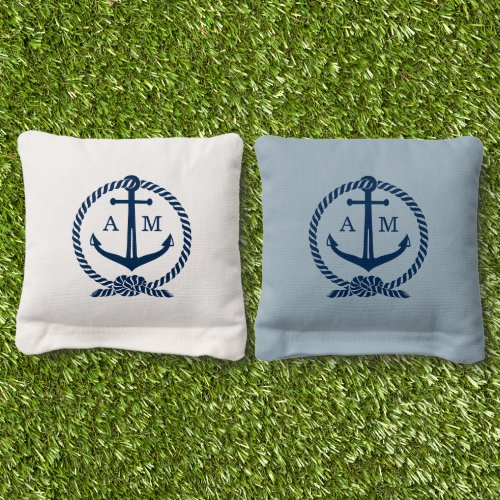 Nautical Navy Blue Anchor Custom Monogram Name Cornhole Bags