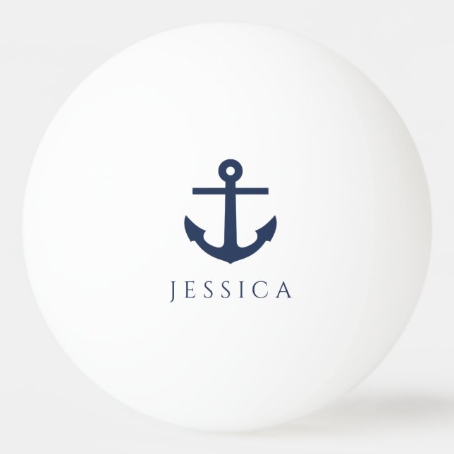 Nautical Navy Blue Anchor Custom Name Ping Pong Ball (Front)