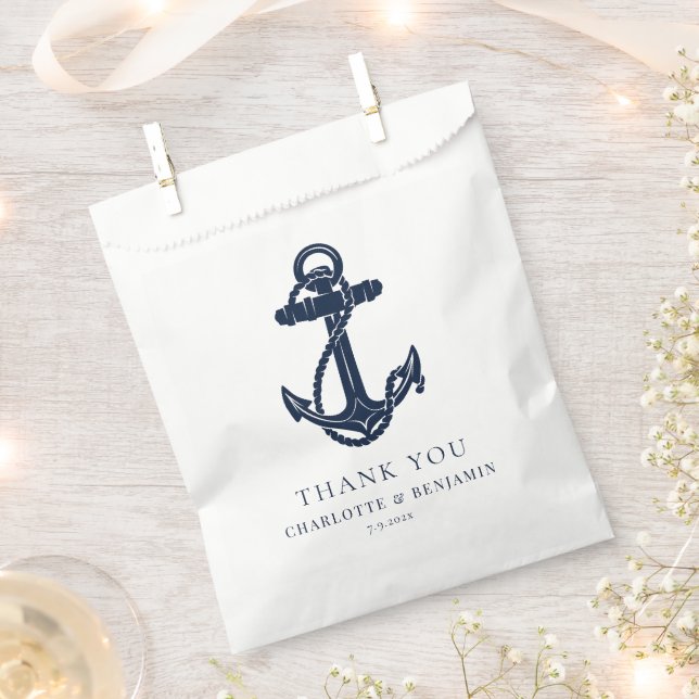 Nautical Navy Blue Anchor Custom Wedding Favor Bag (Clipped)