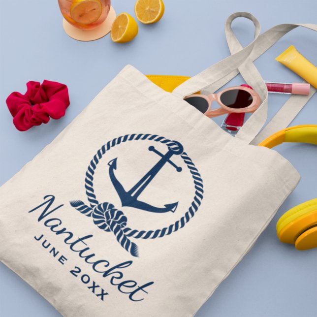 Nautical Navy Blue Anchor Custom Wedding Location Tote Bag (Creator Uploaded)