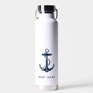 Nautical Navy Blue Anchor Family Cruise Custom Water Bottle