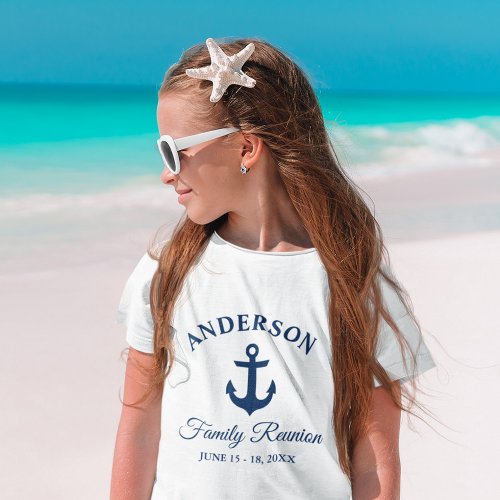 Nautical Navy Blue Anchor Family Reunion Girls T_Shirt