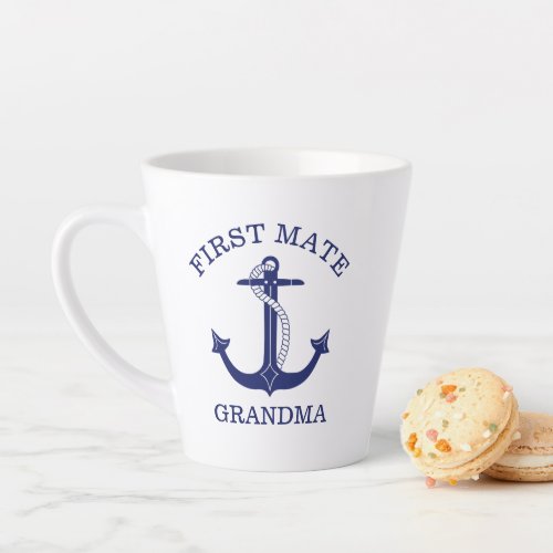 Nautical Navy Blue Anchor First Mate Grandma Latte Mug