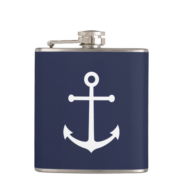 Nautical Navy Blue Anchor Flask (Front)