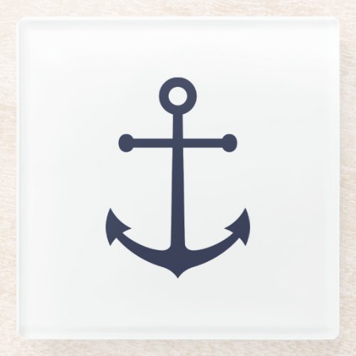 Nautical Navy Blue Anchor Glass Coaster