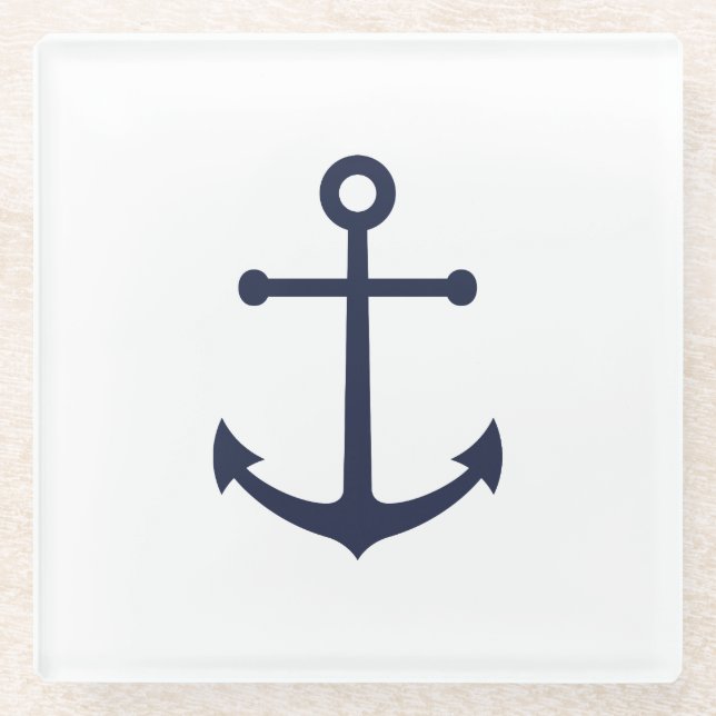 Nautical Navy Blue Anchor Glass Coaster (Front)