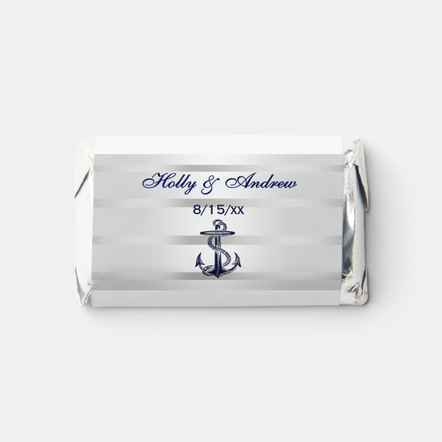 Nautical Navy Blue Anchor Gradient Silver White Hershey's Miniatures (Front)