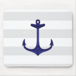 Nautical Navy Blue Anchor Gray White Stripes Mouse Pad at Zazzle