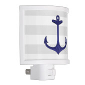Nautical Navy Blue Anchor Gray White Stripes Night Light (Right)