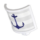Nautical Navy Blue Anchor Gray White Stripes Night Light (Angled)